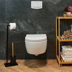 Serviteur WC bambou & acier inoxydable Noir - Marron - Bambou - Métal - 22 x 69 x 18 cm