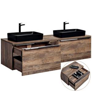 Badezimmer Set Vintage Oak mit 2 LED-SpS Braun - Holzwerkstoff - 260 x 200 x 46 cm