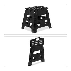 Tabouret pliable noir Noir - Blanc - Matière plastique - 37 x 30 x 29 cm