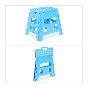 Tabouret pliable en bleu Bleu - Blanc - Matière plastique - 37 x 30 x 29 cm