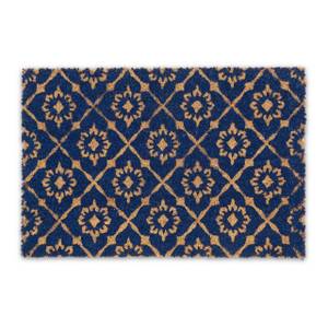 Paillasson coco au design floral Bleu - Marron - Fibres naturelles - Matière plastique - 60 x 2 x 40 cm