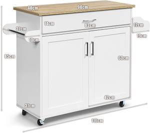 Küchenwagen Kücheninsel Weiß - Holzwerkstoff - 40 x 85 x 116 cm