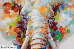 Tableau peint à la main Éléphant doux Bois massif - Textile - 80 x 80 x 4 cm