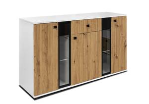 FURNIX Sideboard SARAI Weiß-Artisan LED Braun