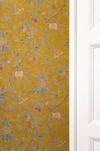 Landhaus-Tapete Blumen mit Früchten Grün - Gelb - Kunststoff - Textil - 53 x 1005 x 1 cm