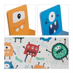 3-teilige Kindersitzgruppe Monster-Motiv Blau - Weiß - Gelb - Holzwerkstoff - 60 x 44 x 60 cm