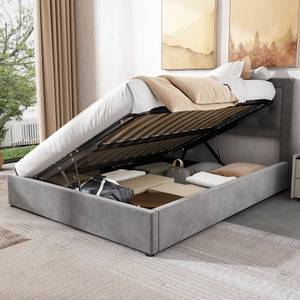 Polsterbett Juno Ⅱ Grau - Holzwerkstoff - Metall - Massivholz - Textil - Holzart/Dekor - 141 x 100 x 206 cm