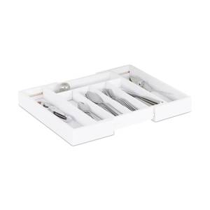 Range-couverts Bambou Blanc Extensible Blanc - Bambou - Bois manufacturé - 49 x 6 x 37 cm