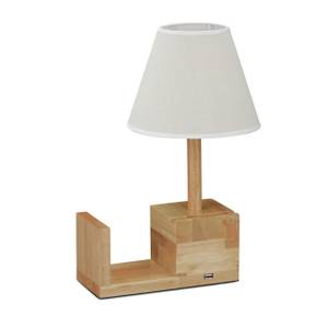 Lampe de table USB en bois Marron - Blanc - Bois manufacturé - Métal - Textile - 32 x 45 x 23 cm