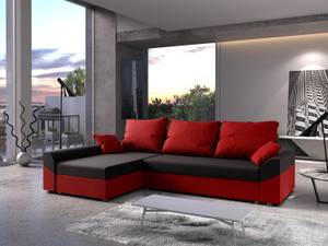 Ecksofa DENVI Schwarz - Rot - Ecke davorstehend links