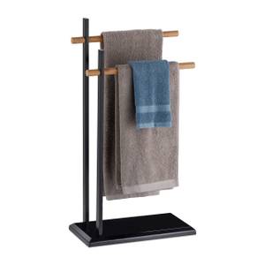 Schwarzer Handtuchhalter zweiarmig Schwarz - Braun - Bambus - Metall - 45 x 86 x 23 cm