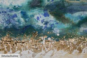 Acrylbild handgemalt Layers of Ages Beige - Blau - Massivholz - Textil - 100 x 75 x 4 cm
