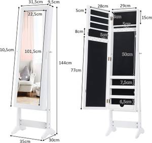 Schmuckschrank neigungsverstellbar Weiß - Holzwerkstoff - 30 x 144 x 35 cm