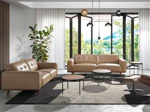 Canapé 2 places en cuir couleur sable Beige - Cuir véritable - Textile - 181 x 78 x 95 cm