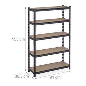 Schwerlastregal 1800 kg schwarz Schwarz - Braun - Holzwerkstoff - Metall - Kunststoff - 91 x 153 x 31 cm