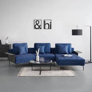 Wohnlandschaft DONNA Blau - Metall - Massivholz - Textil - 345 x 68 x 176 cm