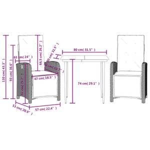 Bistro-Set-k218 ( 3-tlg ) Grau - Massivholz - Höhe: 1 cm