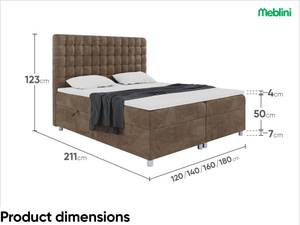 Boxspringbett Aston Braun - Breite: 180 cm - H3