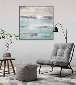 Acrylbild handgemalt Wellenrauschen Beige - Blau - Massivholz - Textil - 80 x 80 x 4 cm