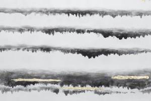 Tableau peint à la main Happy Time Noir - Gris - Blanc - Bois massif - Textile - 82 x 122 x 5 cm