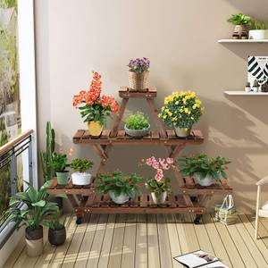 Blumentreppe Pflanzentreppe mit Rollen Braun - Holzwerkstoff - 28 x 105 x 144 cm