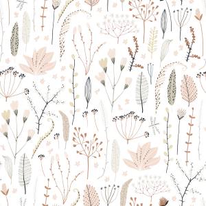 Tapete FELDPFLANZEN Blumen Blätter Natur Beige - Schwarz - Grau - Weiß - Papier - Textil - 53 x 1000 x 1000 cm