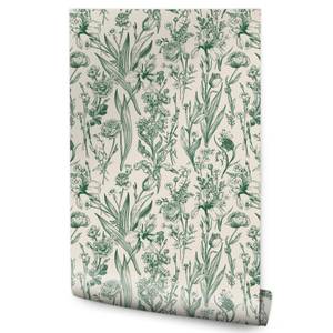 Papier Peint FLEURS DES CHAMPS Nature Beige - Vert - Papier - Textile - 53 x 1000 x 1000 cm