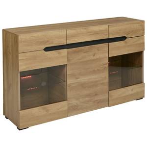 Sideboard GLOWNatur Ⅲ Beige - Holzwerkstoff - Glas - Kunststoff - 35 x 80 x 140 cm