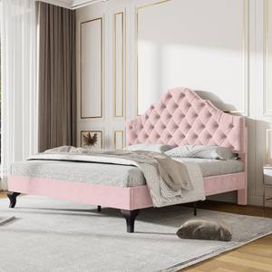 Polsterbett Mars Ⅵ Pink - Holzwerkstoff - Metall - Massivholz - Textil - Holzart/Dekor