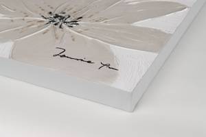 Tableau peint à la main Frozen Flowers Beige - Blanc - Bois massif - Textile - 150 x 50 x 4 cm