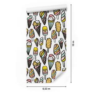 Papier Peint pour enfants glace colorée Beige - Noir - Marron - Gris - Vert - Blanc - Papier - 53 x 1000 x 1000 cm