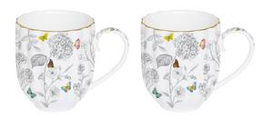 Set de 2 tasses Fleurs et Papillons Blanc - Porcelaine - 24 x 22 x 31 cm