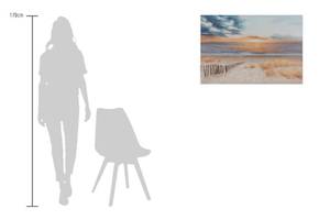Tableau peint Sunset by the Sea Beige - Bois massif - Textile - 90 x 60 x 4 cm