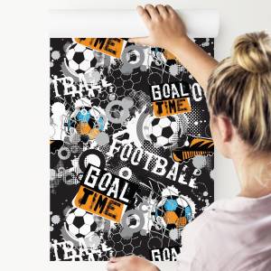 Papier Peint football graffiti sport Noir - Bleu - Gris - Orange - Blanc - Papier - 53 x 1000 x 1000 cm