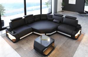 Ledersofa Asti Mini Schwarz - Weiß