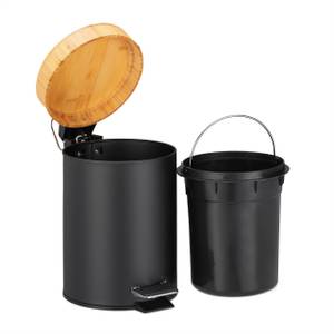 Poubelle de salle de bain 3 l Noir - Marron clair