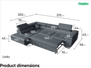 Ecksofa Carl L-Form Links Grau - Ecke davorstehend links - Longchair davorstehend links - Ottomane davorstehend links - Schlaffunktion davorstehend rechts