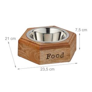 Hunde Napfset mit Holzhalterung Braun - Silber - Holzwerkstoff - Metall - 24 x 8 x 21 cm