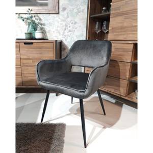 Chaise en velours gris anthracite - ARON Gris - En partie en bois massif - 56 x 79 x 55 cm