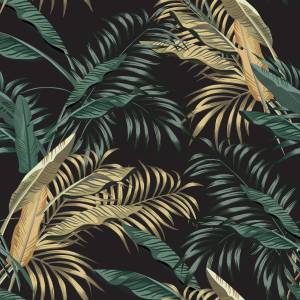 Papier Peint FEUILLES Tropicales Nature Beige - Noir - Marron - Vert - Papier - Textile - 53 x 1000 x 1000 cm