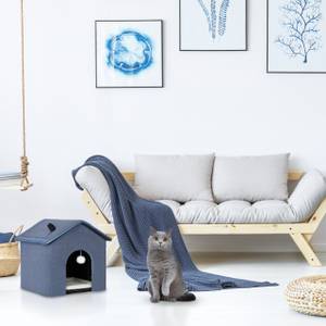 Niche bleue pour votre chat Noir - Bleu - Blanc - Bois manufacturé - Matière plastique - Textile - 48 x 44 x 45 cm