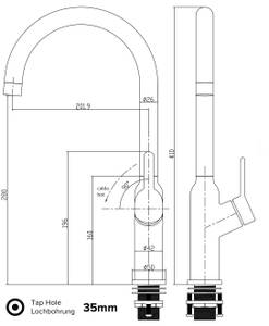 Design Küchen Armatur mit U-Auslauf Metall - 35 x 41 x 5 cm