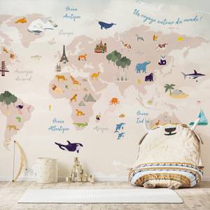 Vliestapete Panorama World Map Beige - Papier - 336 x 270 x 0 cm