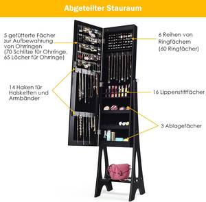 Schmuckschrank Standspiegel Schwarz - Holzwerkstoff - 33 x 153 x 36 cm