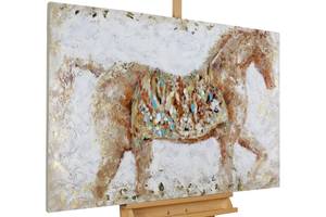 Acrylbild handgemalt Kraftvoller Gigant Beige - Massivholz - Textil - 120 x 80 x 4 cm