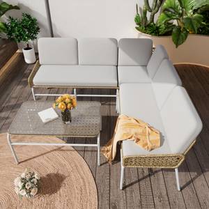 Gartenlounge-Set 3tlg Phanes Ⅲ Grau - Metall - Polyrattan - 60 x 80 x 180 cm