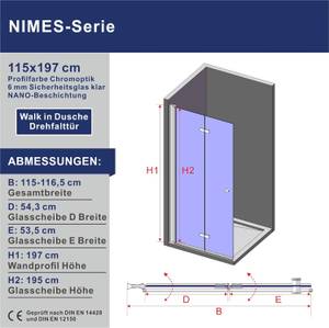 Walk In Drehfalttür Duschwand Breite: 115 cm