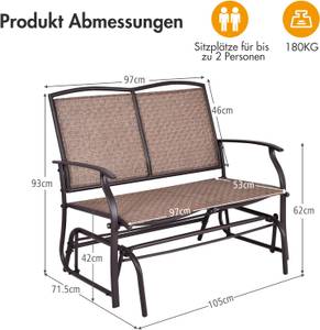 Schaukelbank 2-Sitzer OP70517 Braun - Metall - 72 x 93 x 105 cm