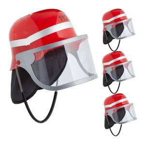 4er Set Feuerwehrhelm für Kinder in Rot Schwarz - Rot - Silber - Kunststoff - Textil - 23 x 25 x 28 cm