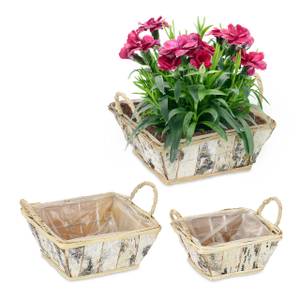 Eckiger Blumentopf Birke im 3er Set Schwarz - Braun - Weiß - Holzwerkstoff - Rattan - 27 x 18 x 27 cm